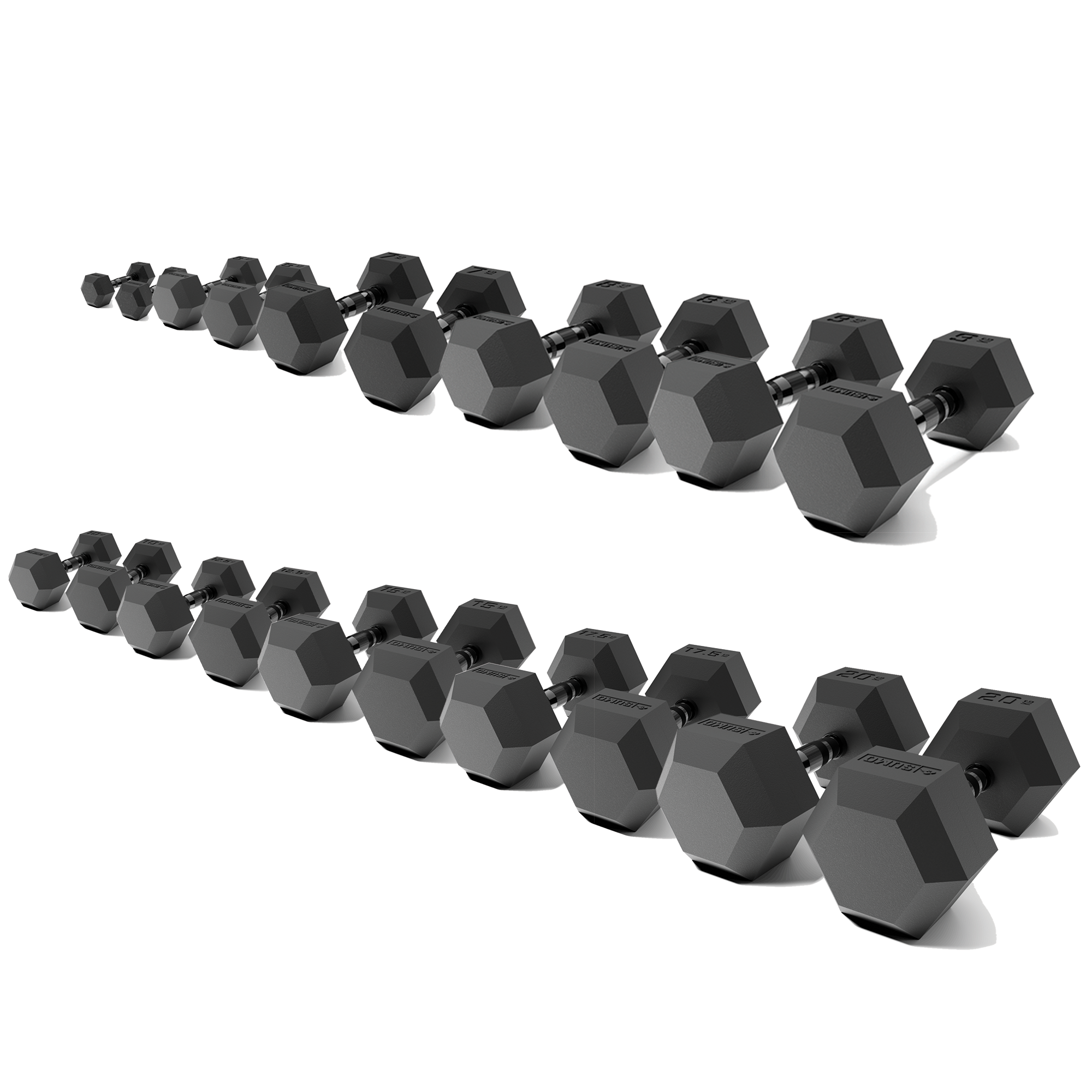 10 Pair Black Hex Dumbbell Set 5 20kg Pre order for Mid December Sumo Strength