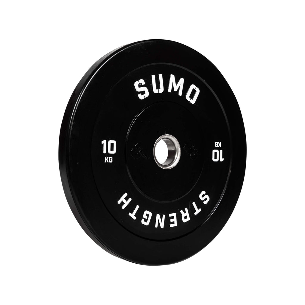 10KG Black Rubber Bumper Plate (angled view)