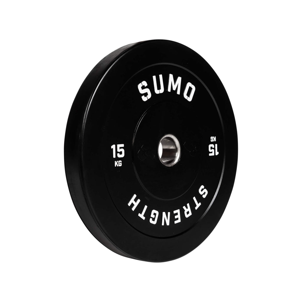 15KG Black Rubber Bumper Plate (angled view)