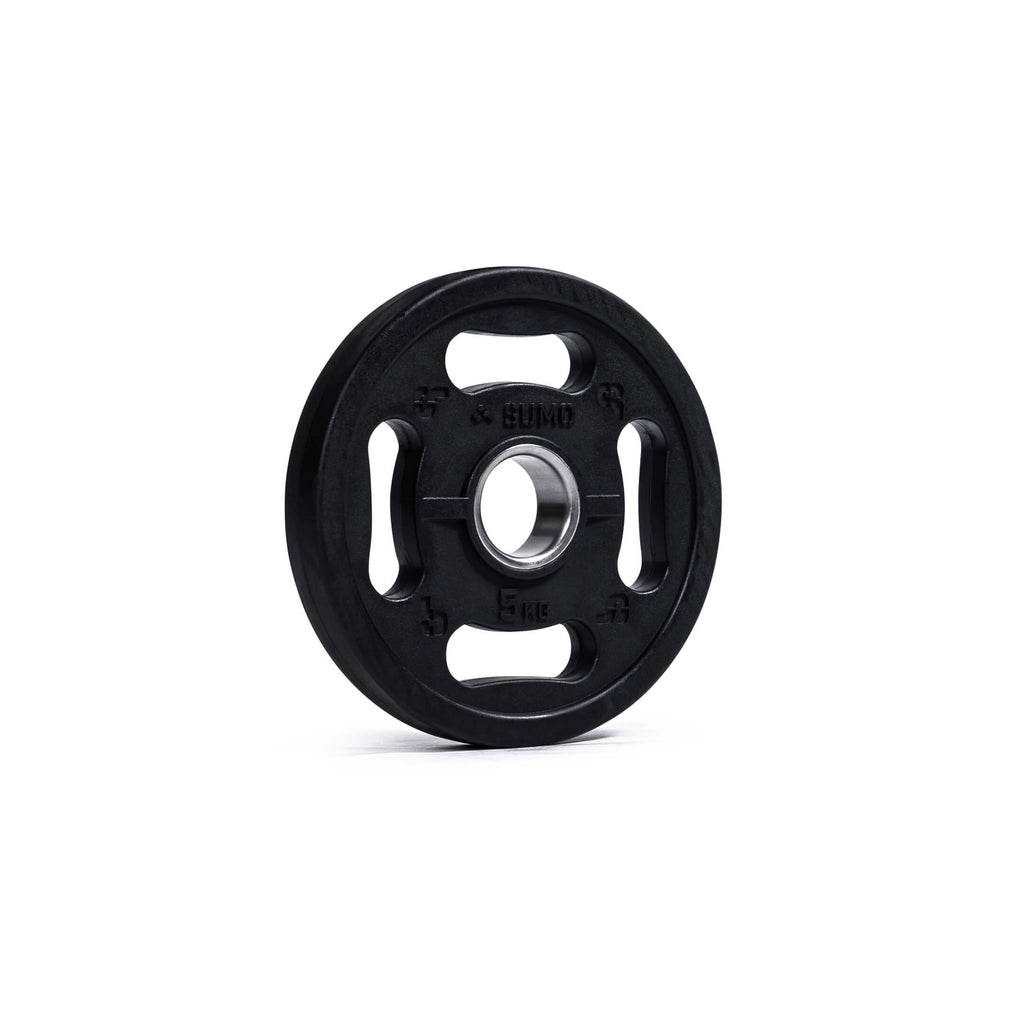 5kg 4-Grip Rubber Weight Plate (angle view)
