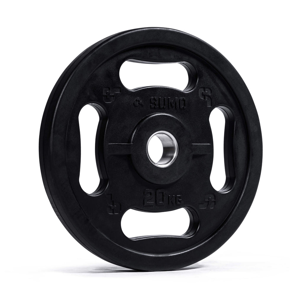 20kg 4-Grip Rubber Weight Plate (angle view)
