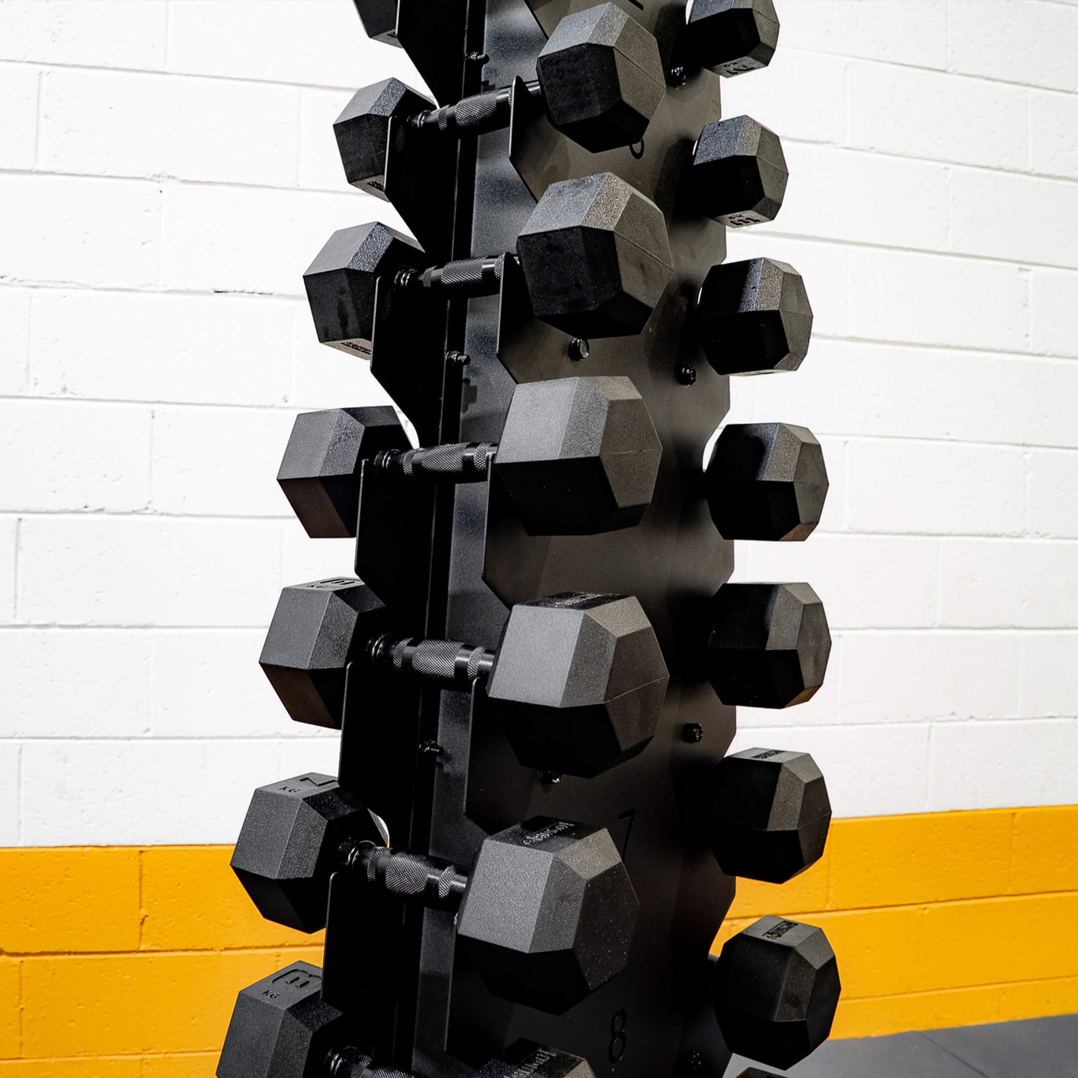 Premium 10 Pair Black Hex Dumbbell Set (close up)