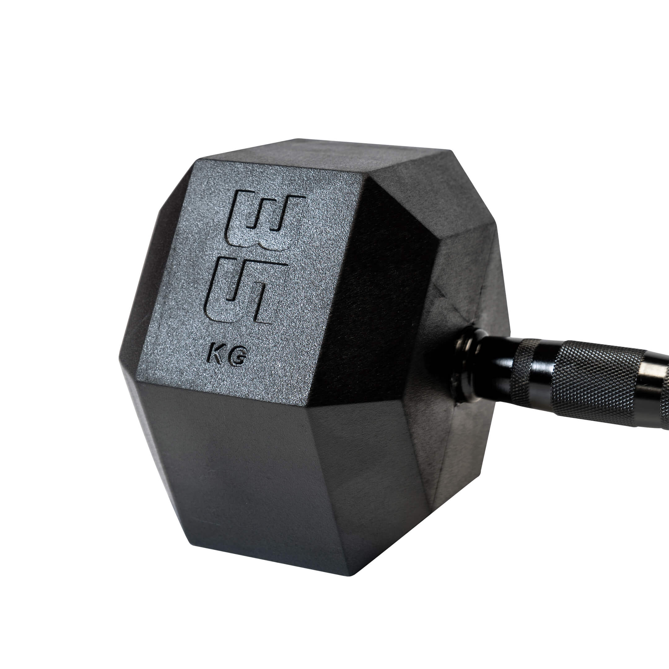 35kg Black Hex dumbbell (close up)