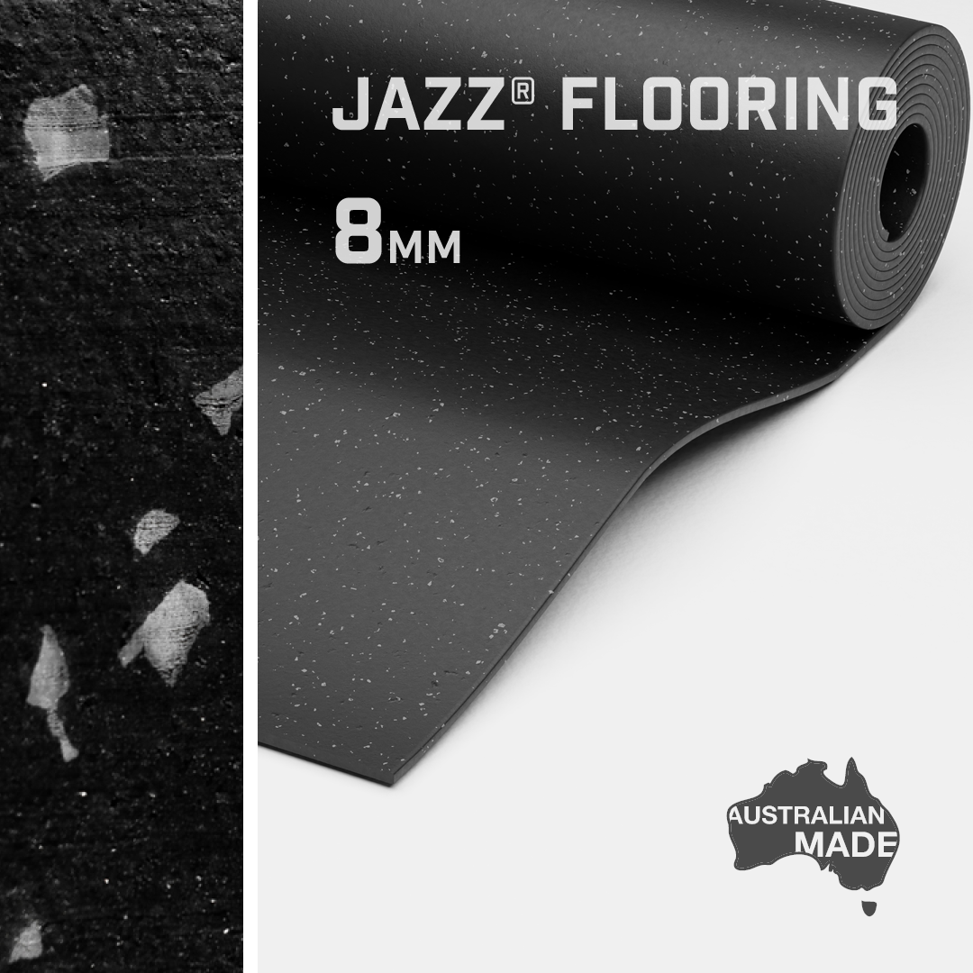 Jazz 8mm Rubber Flooring Roll Black Grey 10M Length 11M2