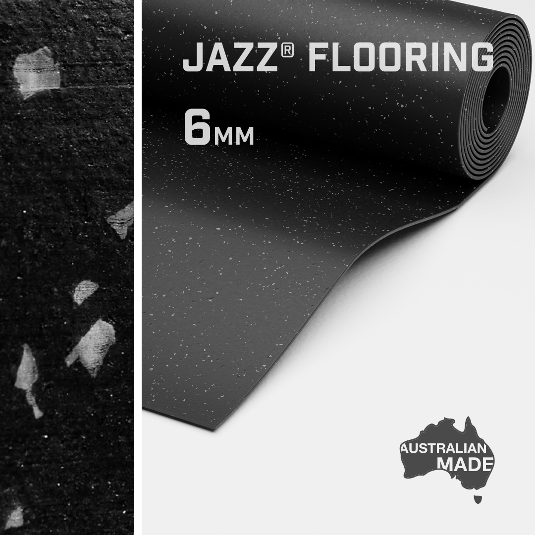 Jazz® 6mm Rubber Flooring Roll - Black/Grey - 6M Length (6.6M2)